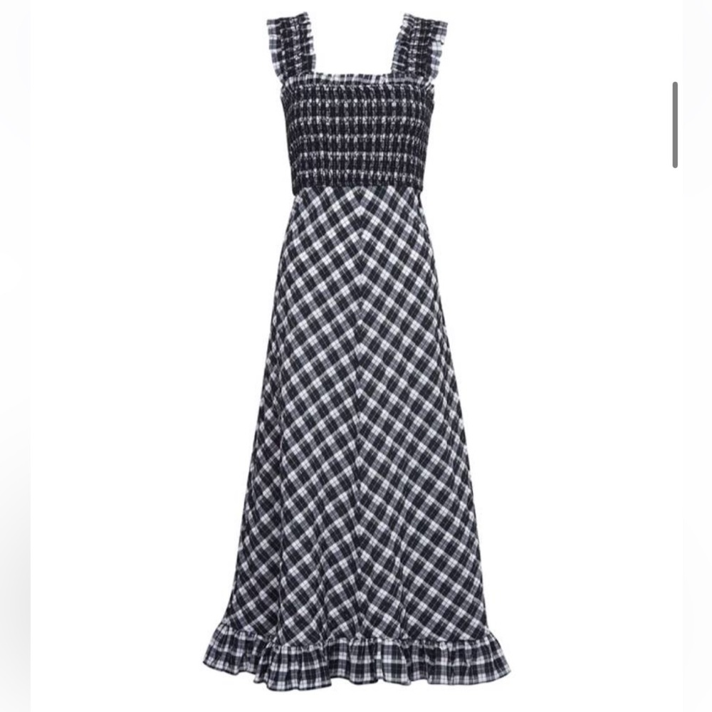 Ganni seersucker dress in black/white plaid (size 34 / xs)